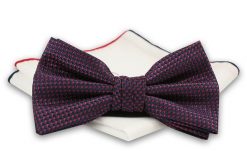 Granatowo-Czerwona Elegancka Mucha z Białą Poszetką -CHATTIER- Męska, w Drobny Wzór. Czerwone krawaty i muchy Chattier, bez wzorów, eleganckie. Za 59.00 zł.