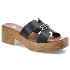 Czarne Stylowe Klapki Armodo Wygodne Obuwie Damskie. Czarne klapki damskie Armodo, na lato, bez wzorów, eleganckie, bez obcasa, na obcasie, bez zapięcia. Za 219.00 zł.