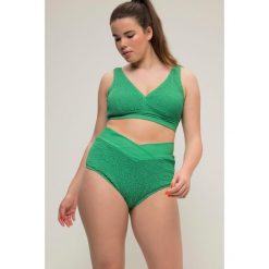 Damskie Figi bikini faktura wysoki stan pas w kopertowym stylu. Zielone bikini Ulla Popken, bez wzorów, z elastanu. Za 93.99 zł.