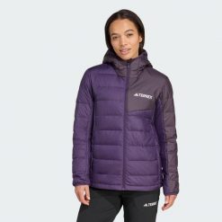 Kurtka z kapturem Terrex Multi Light Down CLIMAWARM. Czarne kurtki sportowe damskie Adidas, bez wzorów, z puchu, bez ramiączek, z kapturem, trekkingowe, ClimaWarm (Adidas). Za 649.00 zł.