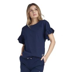Bluza z bawełna z sznurek regulacyjny na co dzień. Niebieskie bluzy damskie LEONE 1947 APPAREL, bez wzorów, z bawełny, sportowe, bez ramiączek, bez kaptura. W wyprzedaży za 103.15 zł.