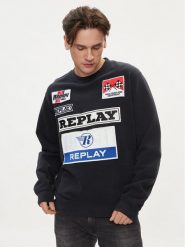 Replay Bluza M6718.000.22890CS Czarny Regular Fit. Czarne bluzy męskie Replay, l, bez wzorów, z bawełny, bez ramiączek, bez kaptura. W wyprzedaży za 379.99 zł.