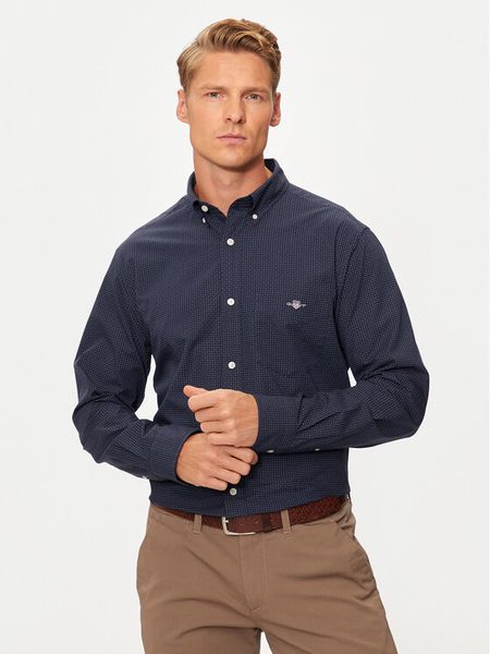 Gant Koszula 3240160 Granatowy Regular Fit. Niebieskie koszule męskie GANT, m, bez wzorów, z bawełny, bez kołnierzyka, bez ramiączek. Za 279.99 zł.