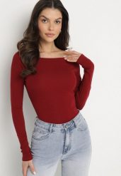 Bordowa Bawełniana Bluzka z Otworem na Kciuk Terwiwi. Czerwone bluzki damskie Born2be, m, bez wzorów, z bawełny, bez kołnierzyka, bez ramiączek. Za 49.99 zł.