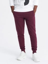 Męskie dresowe spodnie bawełniane joggery BASIC – bordowe V3 OM-PABS-0174 - XXL. Czerwone spodnie sportowe męskie Ombre Clothing, l, bez wzorów, z bawełny. Za 119.99 zł.