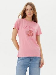 Guess T-Shirt E5GI03 K8G01 Różowy Regular Fit. Czerwone t-shirty damskie Guess, s, z aplikacjami, z bawełny, bez kołnierzyka, bez ramiączek. Za 109.99 zł.