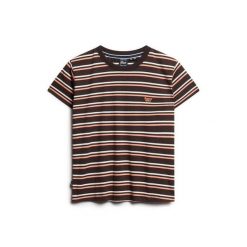 Dopasowana koszulka w paski damska Superdry Essential Logo. Brązowe bluzki damskie Superdry, bez wzorów, retro, bez kołnierzyka, bez ramiączek. W wyprzedaży za 104.05 zł.