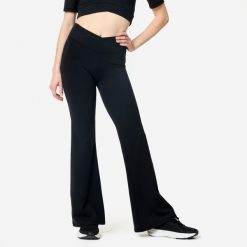 Legginsy fitness damskie Domyos. Czarne legginsy damskie Decathlon, bez wzorów, z elastanu. Za 129.99 zł.