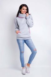 Szara Bluza Kangurka z Szerokim Golfem. Szare bluzy damskie Awama, l, bez wzorów, z bawełny, bez ramiączek, bez kaptura. Za 181.90 zł.