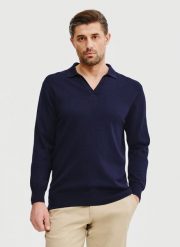 PAKO LORENTE – Męski sweter z kołnierzykiem polo. Niebieskie swetry męskie Pako Lorente, na wiosnę, m, bez wzorów, z poliamidu, bez kołnierzyka, bez ramiączek. Za 149.99 zł.