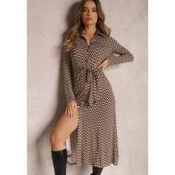 Brązowa Sukienka Rozkloszowana Nobo. Brązowe sukienki damskie Renee, na imprezę, l, bez wzorów, z dzianiny, bez kołnierzyka, bez ramiączek, maxi, koszulowe. Za 159.99 zł.