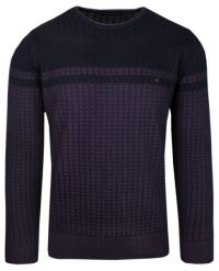 Sweter Granatowo-Fioletowy w Okrągły Dekolt, Wzór Geometryczny, U-neck, Męski -TRIKKO. Niebieskie swetry męskie Trikko, l, bez wzorów, z bawełny, biznesowe, bez kołnierzyka, bez ramiączek. Za 169.00 zł.