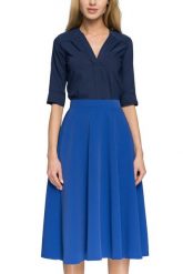 Elegancka spódnica rozkloszowana midi niebieska. Niebieskie spódnice damskie Sukienki.shop, do pracy, l, bez wzorów, biznesowe, midi, rozkloszowane. Za 89.00 zł.