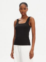 Tommy Hilfiger Top WW0WW45444 Czarny Slim Fit. Czarne topy damskie Tommy Hilfiger, m, bez wzorów, z wiskozy, bez kołnierzyka, bez ramiączek. Za 159.99 zł.