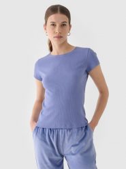 4F T-shirt slim gładki damski - granatowy XS. Niebieskie t-shirty damskie 4F, xs, bez wzorów, z bawełny, klasyczne, bez kołnierzyka, bez ramiączek. W wyprzedaży za 29.99 zł.
