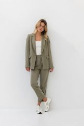 SPODNIE NANCY OLIWKA S - Flawless. Białe spodnie materiałowe damskie Flawless, bez wzorów, z gumy, biznesowe. Za 276.80 zł.