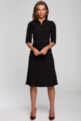 Elegancka sukienka koszulowa z kołnierzykiem paskiem czarna. Czarne sukienki damskie Stylove, do pracy, xxl, bez wzorów, biznesowe, bez kołnierzyka, bez ramiączek, koszulowe. Za 329.00 zł.