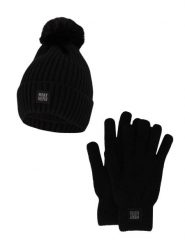 Zestaw zimowy dla kobiet - czapka + rękawiczki - czarny. Czarne czapki damskie HEAT KEEPER, na zimę, bez wzorów, z materiału, eleganckie. Za 134.32 zł.