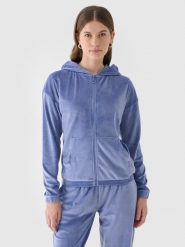 4F Bluza dresowa z weluru rozpinana z kapturem damska - granatowa L. Niebieskie bluzy damskie 4F, l, bez wzorów, z dresówki, sportowe, bez ramiączek, z kapturem. W wyprzedaży za 79.99 zł.