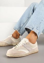Beżowe Sneakersy Typu Kultowe Tenisówki Zdobione Przeszyciami Grelloti. Brązowe trampki i tenisówki damskie Renee, z aplikacjami, z jeansu, bez zapięcia. Za 74.99 zł.
