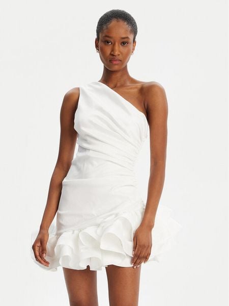 Bardot Sukienka koktajlowa Silvana Ruffle 60037DB Biały Slim Fit. Białe sukienki damskie Bardot, bez wzorów, z syntetyku, wizytowe, bez kołnierzyka, bez ramiączek. Za 479.99 zł.