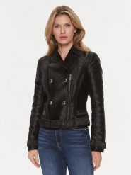 Guess Kurtka z imitacji skóry Olivia Moto Jacket W3YL25 WFIR2 Czarny Regular Fit. Czarne kurtki damskie Guess, xs, z aplikacjami, ze skóry, bez kaptura. Za 659.99 zł.