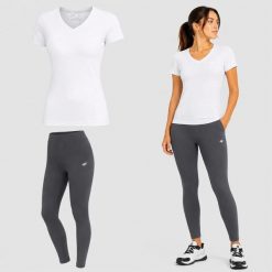 KOMPLET DAMSKI 4F T-SHIRT + LEGGINSY ZESTAW SPORTOWY NA CO DZIEŃ L SS26. Szare legginsy damskie 4F, l, bez wzorów, z bawełny, na fitness i siłownię. Za 119.98 zł.