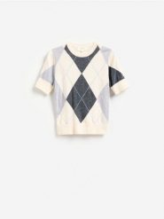 Wełniany sweter w romby - wielobarwny. Swetry nierozpinane damskie Reserved, l, bez wzorów, z wełny, bez kołnierzyka, bez ramiączek. Za 179.99 zł.