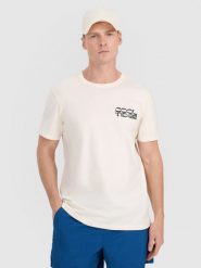4F T-shirt regular z nadrukiem męski - biały M. Białe t-shirty męskie 4F, m, bez wzorów, z bawełny, bez kołnierzyka, bez ramiączek. Za 59.99 zł.