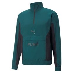 Kurtka treningowa męska PUMA FIT Woven 1/2 ZIP. Zielone kurtki sportowe męskie Puma, m, bez wzorów, z materiału, bez kaptura, na fitness i siłownię. Za 129.99 zł.