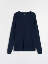 Bawełniany sweter basic - granatowy. Niebieskie swetry męskie Sinsay, l, bez wzorów, z bawełny, bez kołnierzyka, bez ramiączek. Za 69.99 zł.