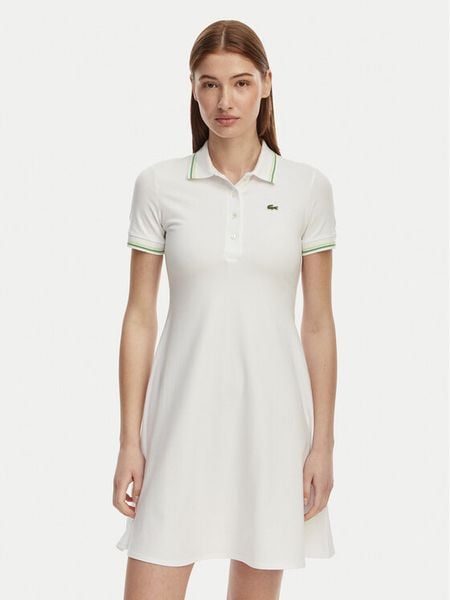 Lacoste Sukienka codzienna EF5288 Biały Regular Fit. Białe sukienki damskie Lacoste, na co dzień, bez wzorów, z bawełny, bez kołnierzyka, bez ramiączek, proste. Za 455.99 zł.