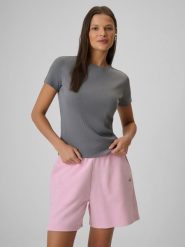 4F T-shirt slim prążkowany damski - szary XS. Szare t-shirty damskie 4F, xs, bez wzorów, z dzianiny, klasyczne, bez kołnierzyka, bez ramiączek. Za 49.99 zł.