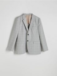 Marynarka slim fit w kratę - jasnoszary. Szare garnitury męskie Reserved, bez wzorów, z tkaniny. W wyprzedaży za 279.99 zł.