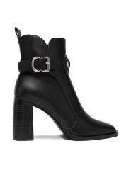 Badura Botki EO-VIV-1 Czarny. Czarne botki damskie Badura, bez wzorów, ze skóry, bez obcasa, na słupku, bez zapięcia. Za 299.99 zł.