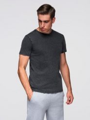 T-shirt męski z efektem sprania – czarny V1 - Rozmiar: M. Czarne t-shirty męskie Ombre Clothing, m, bez wzorów, z bawełny, bez kołnierzyka, bez ramiączek. Za 149.99 zł.