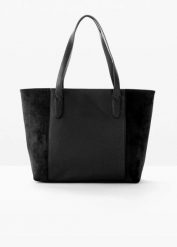 Duża torba shopper z różnych materiałów. Czarne shopperki damskie bonprix, bez wzorów, z materiału, duże, bez dodatków. Za 97.99 zł.