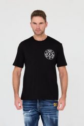 JUST CAVALLI Czarny t-shirt Fiche. Czarne t-shirty męskie Just Cavalli, m, bez wzorów, bez kołnierzyka, bez ramiączek. W wyprzedaży za 229.99 zł.