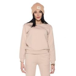 Bluza z bawełna z zamek błyskawiczny na co dzień. Brązowe bluzy damskie LEONE 1947 APPAREL, bez wzorów, z bawełny, sportowe, bez ramiączek, bez kaptura. W wyprzedaży za 136.83 zł.