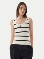 Tommy Hilfiger Top WW0WW48480 Kremowy Slim Fit. Białe topy damskie Tommy Hilfiger, m, bez wzorów, z bawełny, bez kołnierzyka, bez ramiączek. Za 409.99 zł.