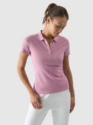 4F Koszulka polo slim damska - różowa XS. Czerwone bluzki damskie 4F, xs, bez wzorów, z bawełny, klasyczne, bez kołnierzyka, bez ramiączek. W wyprzedaży za 59.99 zł.