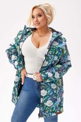 Lekka kurtka przejściowa SOFTSHELL z kapturem w kwiaty w odcieniach błękitu i zieleni OVERSIZE PLUS SIZE XXL. Niebieskie kurtki sportowe damskie Moda Size Plus Iwanek, m, bez wzorów, z bawełny, bez ramiączek, z kapturem, rowerowe. Za 559.90 zł.