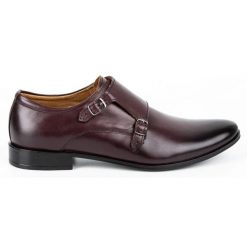 Lukas Skórzane buty wizytowe Monki 287LU wiśnia czerwone. Czerwone buty wizytowe męskie bez wzorów, z jeansu, bez obcasa, bez zapięcia. Za 367.89 zł.