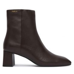 Botki Furla. Brązowe botki damskie Furla, bez wzorów, bez obcasa, na słupku, bez zapięcia. Za 1,149.00 zł.