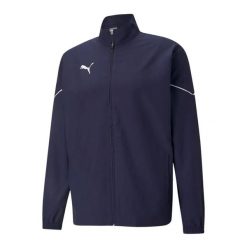 Kurtka do piłki nożnej męska Puma teamRISE Sideline. Niebieskie kurtki męskie Puma, m, bez wzorów, z materiału, bez kaptura. Za 125.99 zł.