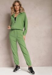 Zielony Komplet Dresowy 2-częściowy z Bluzą i Spodniami Serenitea. Zielone bluzy damskie Renee, m, bez wzorów, z dresówki, bez ramiączek, z kapturem. Za 79.99 zł.