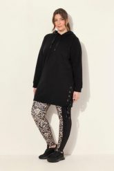 Damskie Długa bluza z kapturem tasiemka satynowa kaptur długi rękaw. Czarne bluzy damskie Ulla Popken, plus size, bez wzorów, z bawełny, bez ramiączek, z kapturem. Za 223.99 zł.