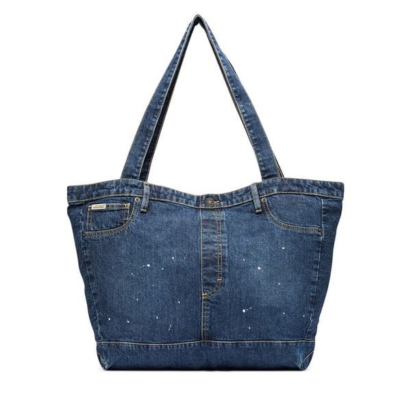 Torebka Guess Jeans. Niebieskie shopperki damskie Guess Jeans, z aplikacjami, z jeansu, bez dodatków. Za 299.99 zł.