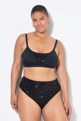 Damski Top bikini miękkie miseczki cekiny. Zielone stroje kąpielowe damskie Ulla Popken, plus size, bez wzorów, z elastanu. Za 154.99 zł.