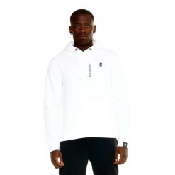 Męska bluza z kapturem Leone, miękka basic. Białe bluzy męskie LEONE 1947 APPAREL, l, bez wzorów, z tkaniny, sportowe, bez ramiączek, z kapturem. W wyprzedaży za 182.75 zł.